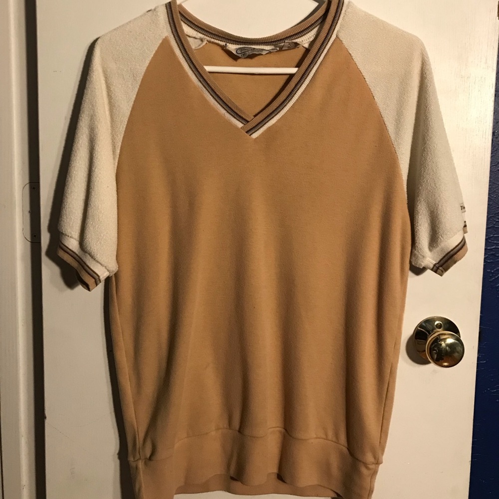 Vintage Sears Thumbs Up V neck shirt w/ ribbed hem